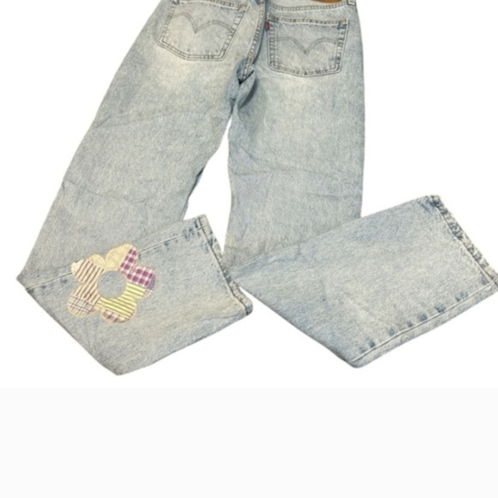 Levi's Light Blue Wide Leg Jeans with Floral Patchwork - Picture 2 of 6
